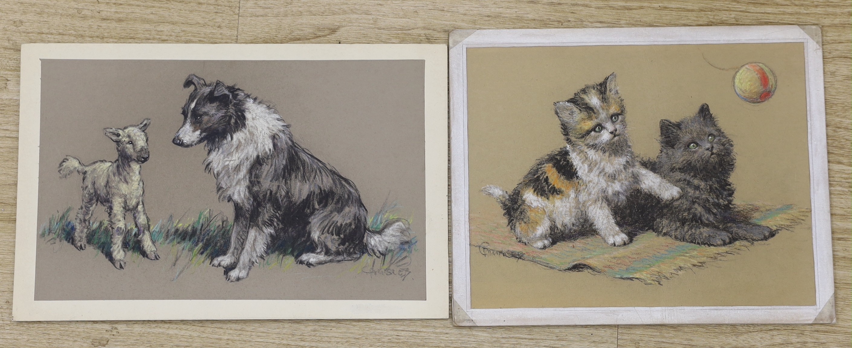 Christopher Gifford Ambler (1886-1965), two pastels, 'Best Friends' and 'Play Ball', signed, c.1945, 20 x 32cm and 22 x 28cm, unframed